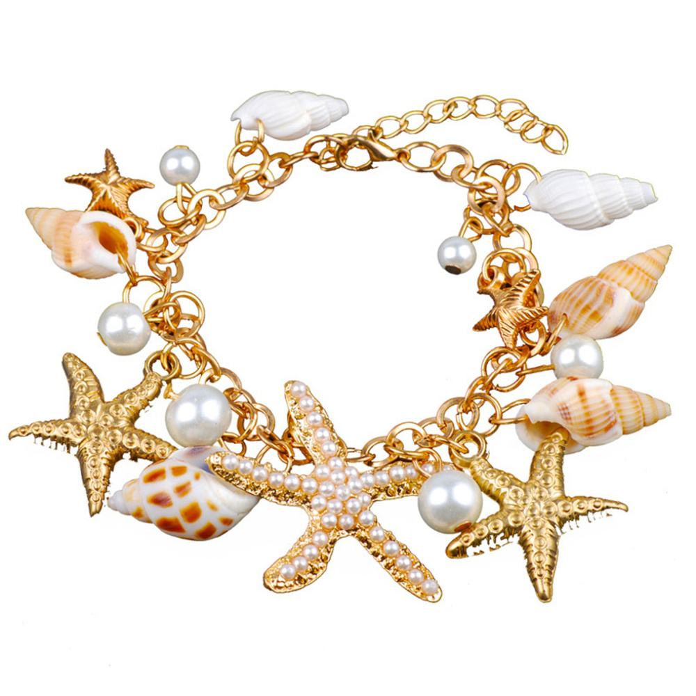 Sea Shells Pearls Starfish Ocean Bracelet 360